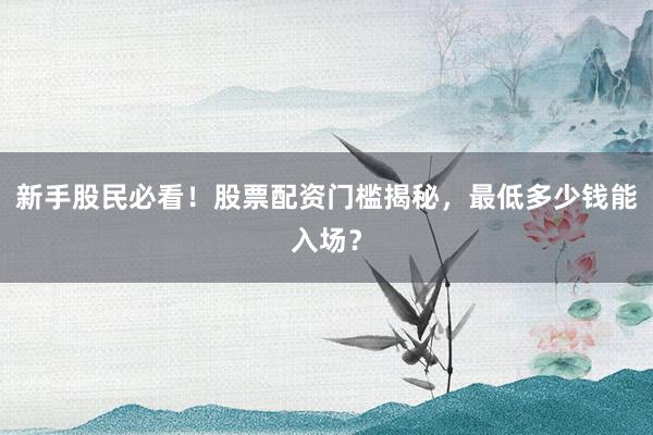 新手股民必看！股票配资门槛揭秘，最低多少钱能入场？
