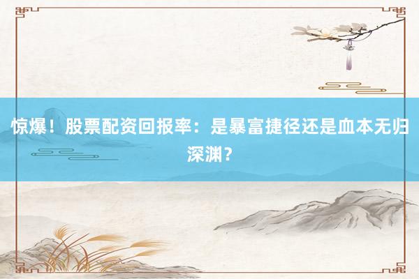 惊爆！股票配资回报率：是暴富捷径还是血本无归深渊？