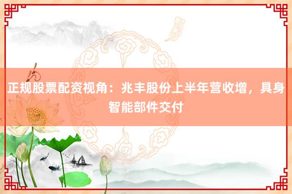 正规股票配资视角：兆丰股份上半年营收增，具身智能部件交付